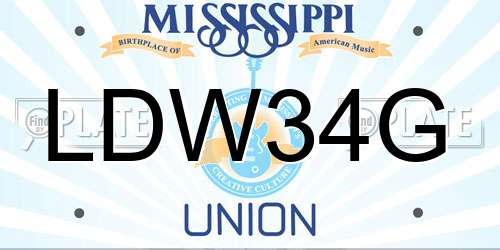 LDW34G Mississippi License Plate