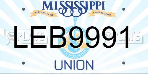 LEB9991 Mississippi License Plate