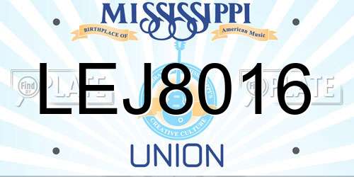 LEJ8016 Mississippi License Plate