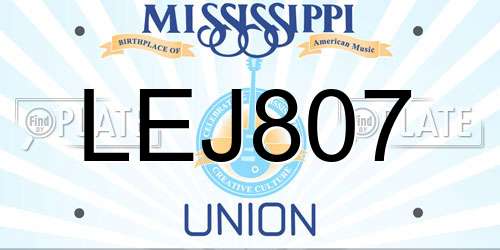 LEJ807 Mississippi License Plate