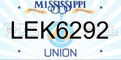 LEK6292 Mississippi License Plate