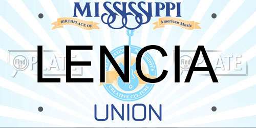 LENCIA Mississippi License Plate