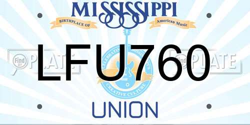 LFU760 Mississippi License Plate