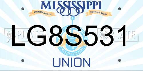 LG8S531 Mississippi License Plate