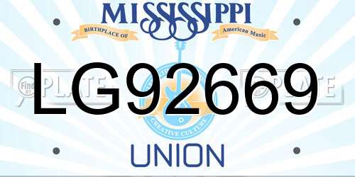 LG92669 Mississippi License Plate