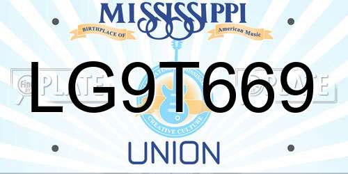 LG9T669 Mississippi License Plate
