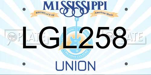 LGL258 Mississippi License Plate