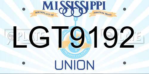 LGT9192 Mississippi License Plate