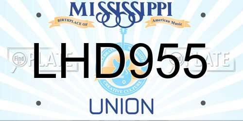 LHD955 Mississippi License Plate