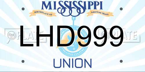 LHD999 Mississippi License Plate