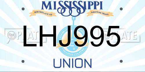 LHJ995 Mississippi License Plate