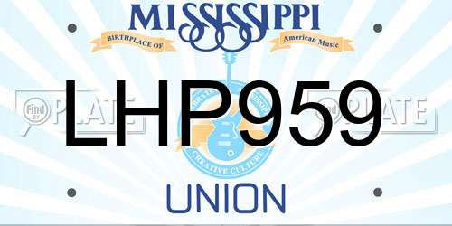 LHP959 Mississippi License Plate