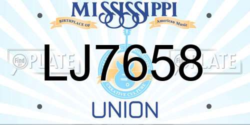 LJ7658 Mississippi License Plate