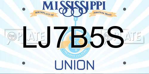 LJ7B5S Mississippi License Plate