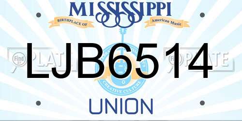 LJB6514 Mississippi License Plate