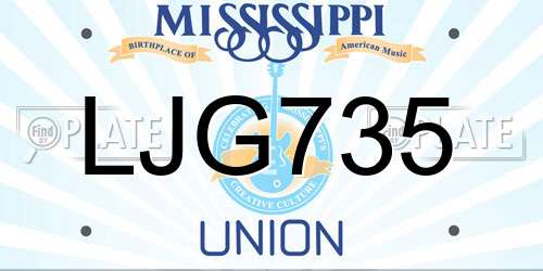 LJG735 Mississippi License Plate