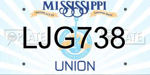 LJG738 Mississippi License Plate