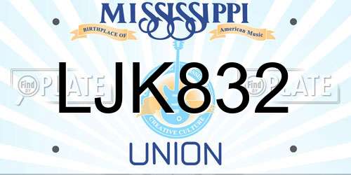 LJK832 Mississippi License Plate