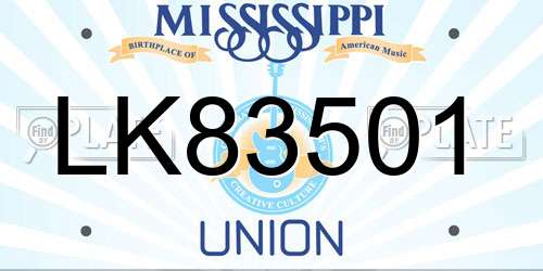 LK83501 Mississippi License Plate