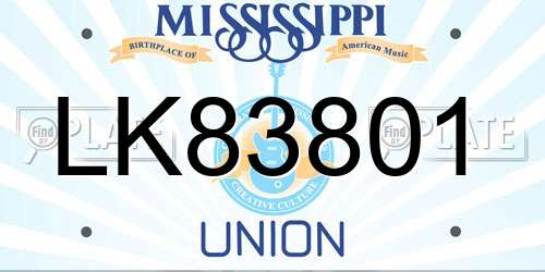 LK83801 Mississippi License Plate