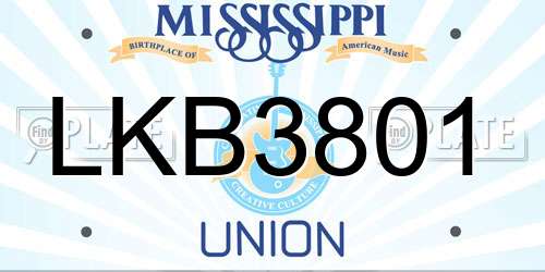 LKB3801 Mississippi License Plate