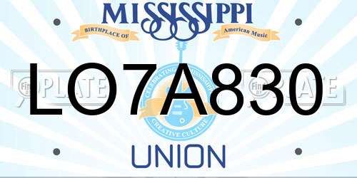 LO7A830 Mississippi License Plate