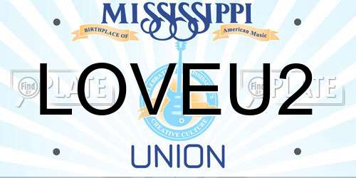 LOVEU2 Mississippi License Plate