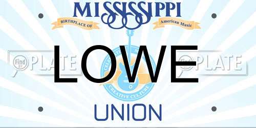LOWE Mississippi License Plate
