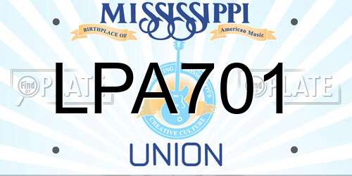LPA701 Mississippi License Plate