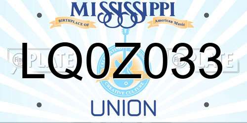 LQ0Z033 Mississippi License Plate