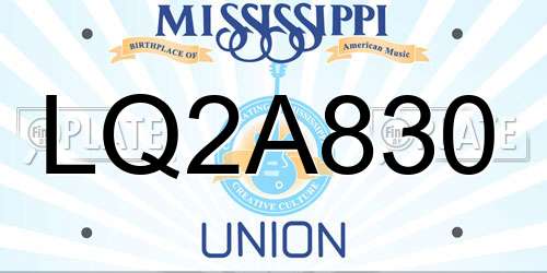 LQ2A830 Mississippi License Plate