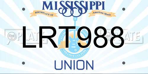 LRT988 Mississippi License Plate