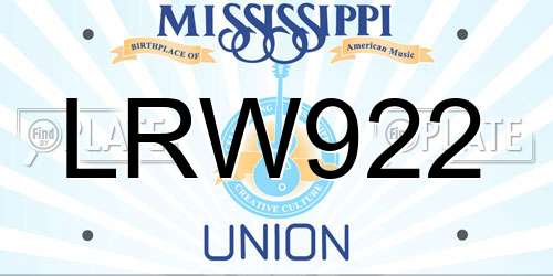 LRW922 Mississippi License Plate