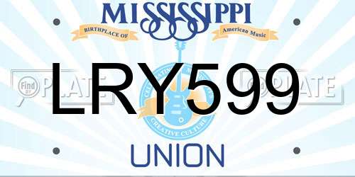 LRY599 Mississippi License Plate