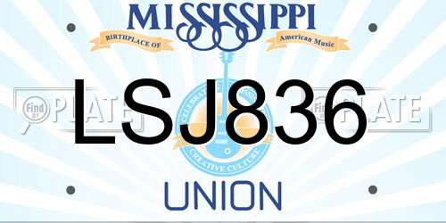 LSJ836 Mississippi License Plate
