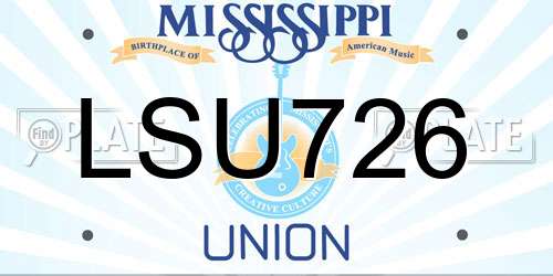 LSU726 Mississippi License Plate