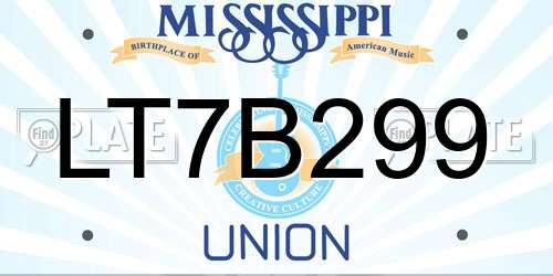 LT7B299 Mississippi License Plate