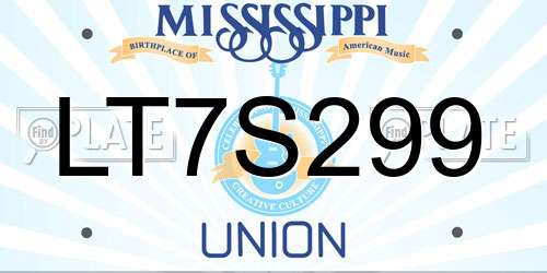 LT7S299 Mississippi License Plate