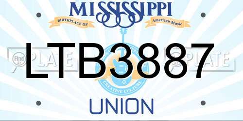 LTB3887 Mississippi License Plate