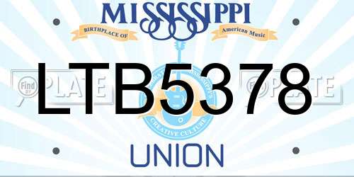 LTB5378 Mississippi License Plate