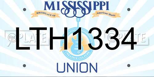 LTH1334 Mississippi License Plate