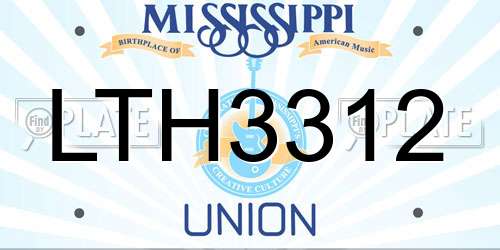 LTH3312 Mississippi License Plate