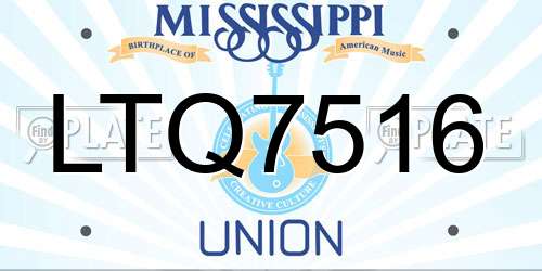 LTQ7516 Mississippi License Plate