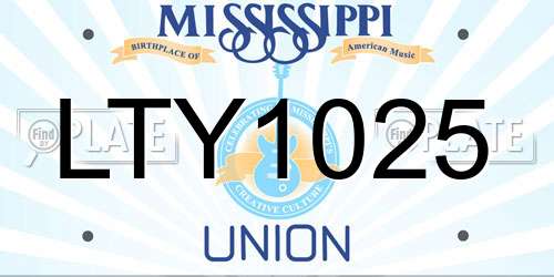 LTY1025 Mississippi License Plate