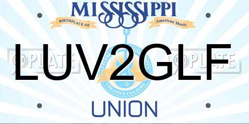 LUV2GLF Mississippi License Plate