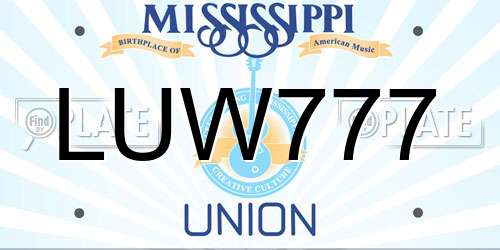 LUW777 Mississippi License Plate