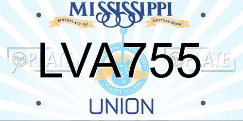 LVA755 Mississippi License Plate