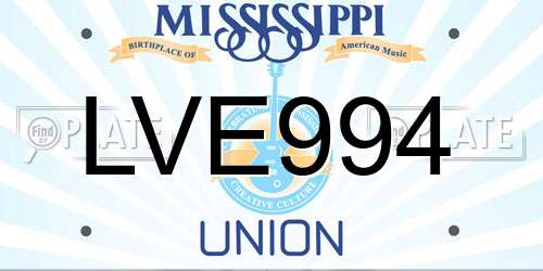 LVE994 Mississippi License Plate