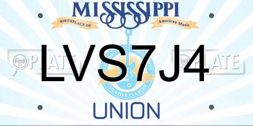 LVS7J4 Mississippi License Plate