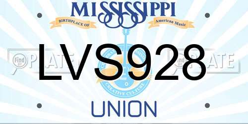 LVS928 Mississippi License Plate